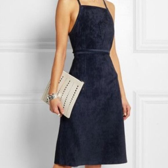 THEORY Lilita Backless Suede Dress NWT $715 Navy Blue genuine suede leather sz 6 - Picture 3 of 11
